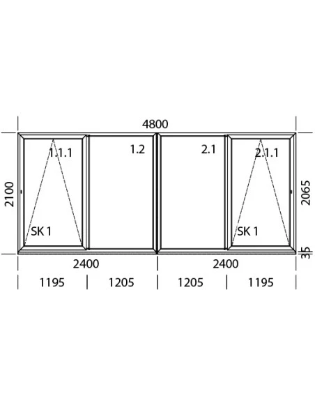 PSK Terrassentür Balkontür PVC 4800 x 2100 mm Schiebetür | Bodentiefe Fenster