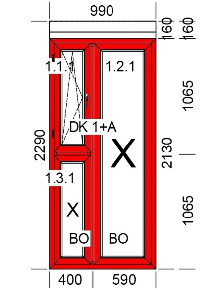 Kunststoff-Alu Fenster 990 x 2290 mm Terrassentür Dreh-Kipp | Festverglasung | Festverglasung
