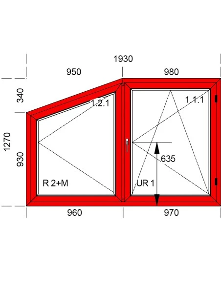 Kunststoff-Alu Fenster 1930 x 1270 mm Dreh| Dreh-Kipp