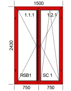 Kunststoff-Alu Fenster 1500 x 2430 mm Dreh | Dreh-Kipp