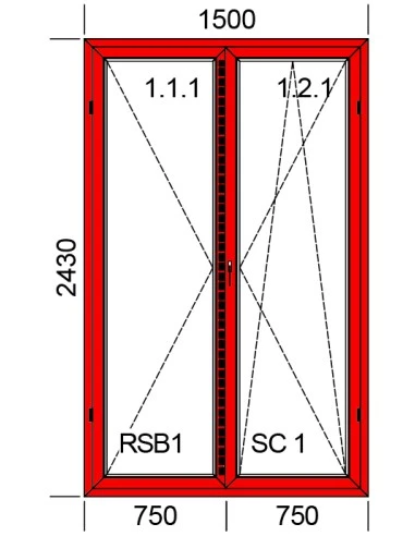 Kunststoff-Alu Fenster 1500 x 2430 mm Dreh | Dreh-Kipp