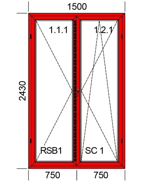 Kunststoff-Alu Fenster 1500 x 2430 mm Dreh | Dreh-Kipp