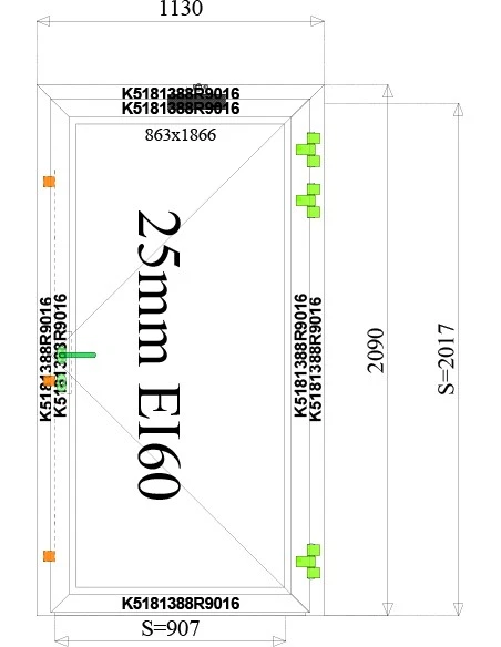 Aluminium Tür Brandschutztür 1130 x 2090 mm MB-78EI T60