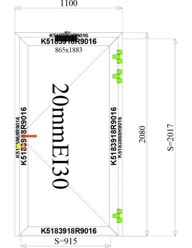 Aluminium Brandschutztür 1100 x 2080 mm MB-60E EI T30