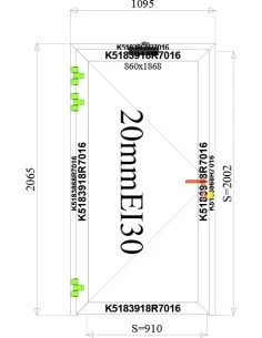 Aluminium Tür Brandschutztür 1380 x 2065 mm MB-60E EI T30