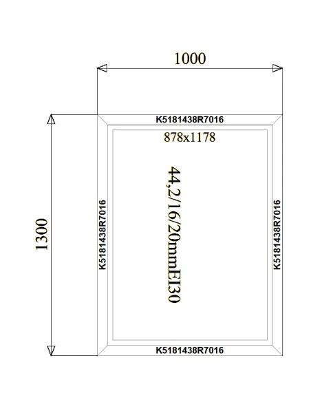 Aluminium Brandschutzfenster 1000 x 1300 mm MB-78EI F30 Festverglasung