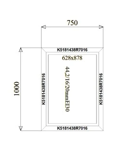 Aluminium Brandschutzfenster 750 x 1000 mm MB-78EI F30 Festverglasung