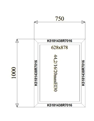 Aluminium Brandschutzfenster 750 x 1000 mm MB-78EI F30 Festverglasung
