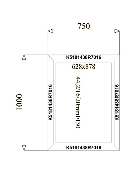 Aluminium Brandschutzfenster 750 x 1000 mm MB-78EI F30 Festverglasung