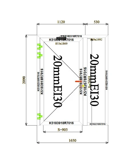 Aluminium Tür Brandschutztür 1650 x 2090 mm MB-60E EI T30