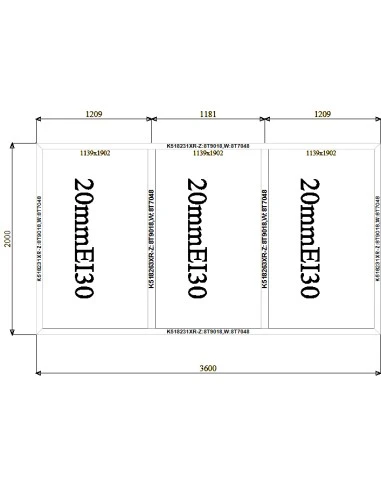 Aluminium Brandschutzfenster 3600 x 2000 mm MB-60E EI F30 Festverglasung