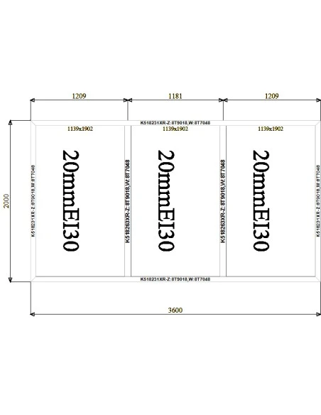 Aluminium Brandschutzfenster 3600 x 2000 mm MB-60E EI F30 Festverglasung