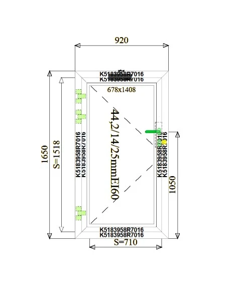 Aluminium Tür Brandschutztür 920 x 1650 mm MB-78EI T60