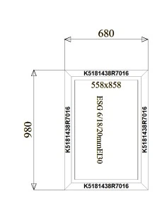Aluminium Brandschutzfenster 680 x 980 mm MB-78EI F30 Festverglasung