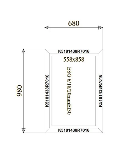 Aluminium Brandschutzfenster 680 x 980 mm MB-78EI F30 Festverglasung