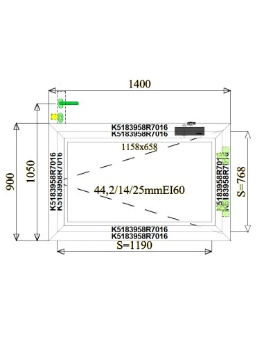 Aluminium Brandschutzfenster 1400 x 900 mm MB-78EI F60