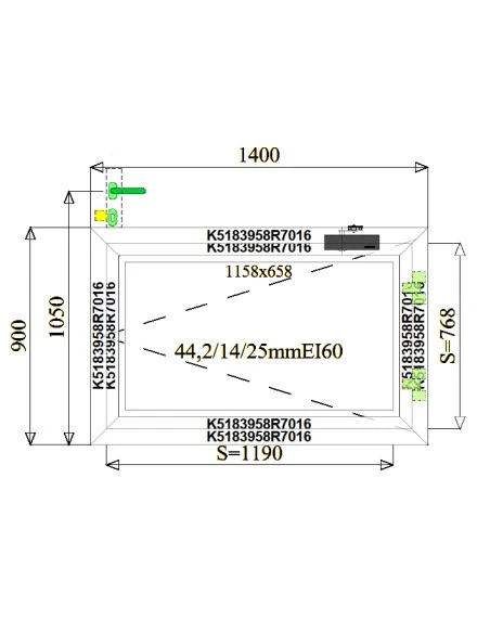 Aluminium Brandschutzfenster 1400 x 900 mm MB-78EI F60