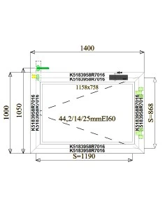 Aluminium Brandschutzfenster 1400 x 1000 mm MB-78EI F60