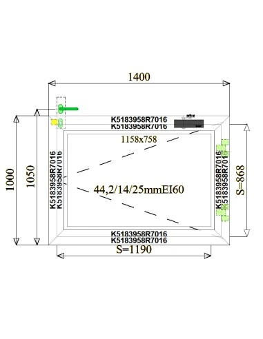 Aluminium Brandschutzfenster 1400 x 1000 mm MB-78EI F60