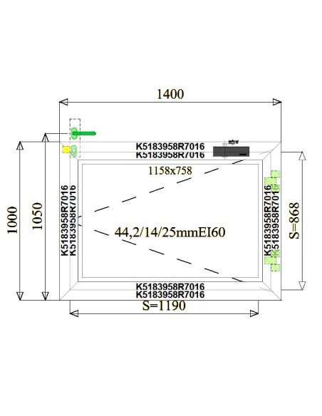 Aluminium Brandschutzfenster 1400 x 1000 mm MB-78EI F60