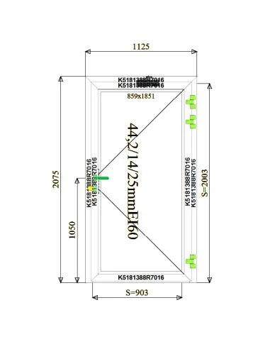 Aluminium Tür Brandschutztür 1125 x 2075 mm MB-78EI T60