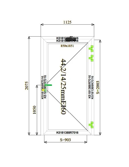 Aluminium Tür Brandschutztür 1125 x 2075 mm MB-78EI T60