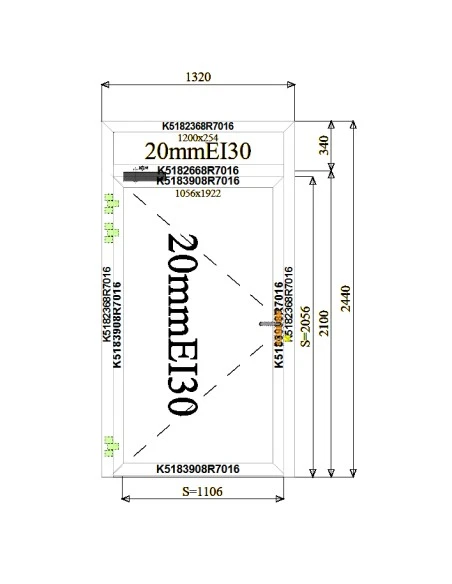 Aluminium Tür Brandschutztür 1320 x 2440 mm MB-60E EI T30