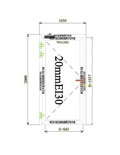 Aluminium Tür Brandschutztür 1030 x 2000 mm MB-60E EI T30