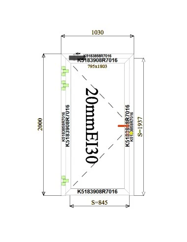 Aluminium Tür Brandschutztür 1030 x 2000 mm MB-60E EI T30