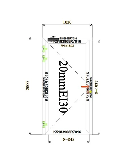 Aluminium Tür Brandschutztür 1030 x 2000 mm MB-60E EI T30