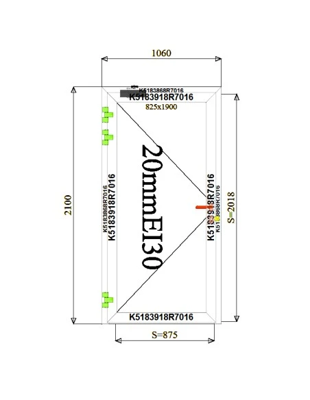 Aluminium Tür Brandschutztür 1060 x 2100 mm MB-60E EI T30
