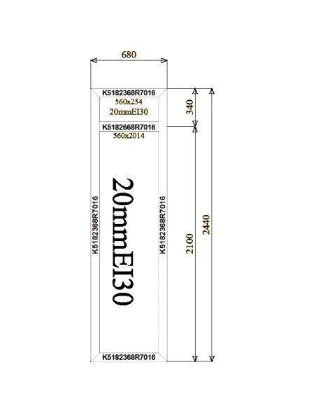 Aluminium Brandschutzfenster 680 x 2440 mm MB-60E EI F30 Festverglasung