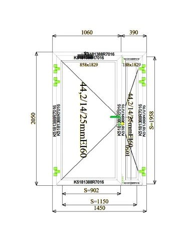 Aluminium Tür Brandschutztür 1450 x 2050 mm MB-78EI T60