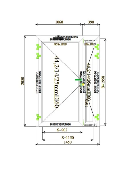 Aluminium Tür Brandschutztür 1450 x 2050 mm MB-78EI T60