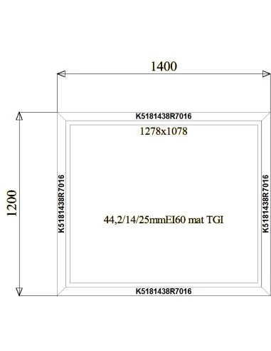 Aluminium Brandschutzfenster 1400 x 1200 mm MB-78EI F60 Festverglasung