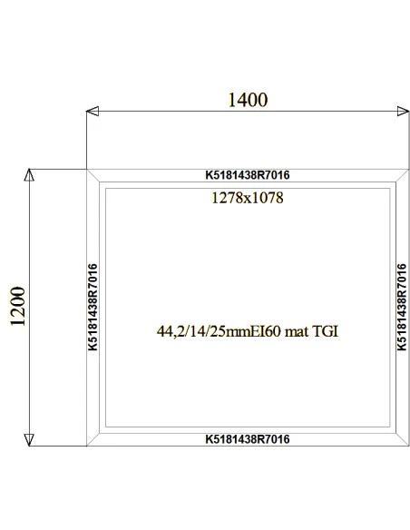 Aluminium Brandschutzfenster 1400 x 1200 mm MB-78EI F60 Festverglasung