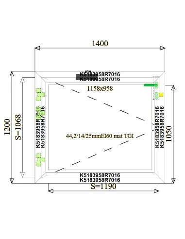 Aluminium Brandschutzfenster 1400 x 1200 mm MB-78EI F60