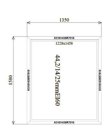 Aluminium Brandschutzfenster 1350 x 1580 mm MB-78EI F60 Festverglasung