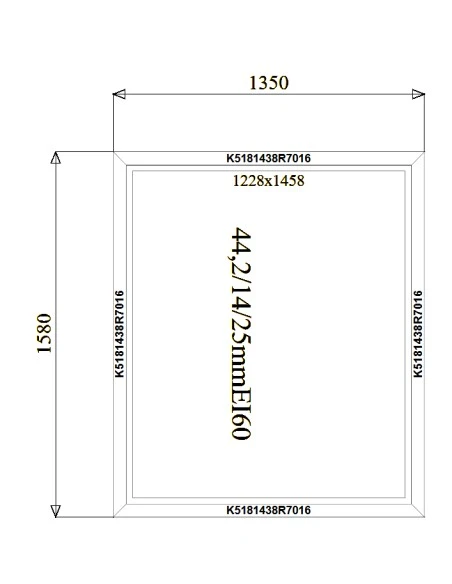 Aluminium Brandschutzfenster 1350 x 1580 mm MB-78EI F60 Festverglasung