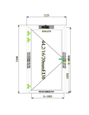Aluminium Tür Brandschutztür 1225 x 2100 mm MB-78EI T30