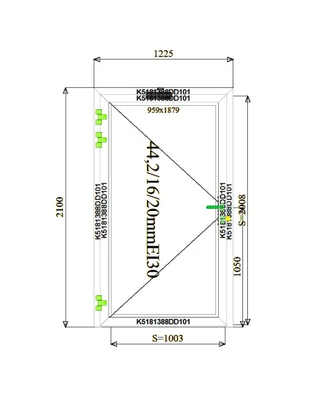 Aluminium Tür Brandschutztür 1225 x 2100 mm MB-78EI T30