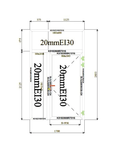 Aluminium Tür Brandschutztür Schaufenster 1700 x 2800 mm MB-60E EI T30