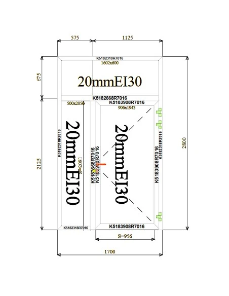Aluminium Tür Brandschutztür Schaufenster 1700 x 2800 mm MB-60E EI T30