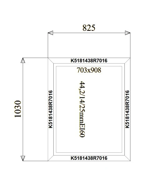 Aluminium Brandschutzfenster 825 x 1030 mm MB-78EI F60 Festverglasung
