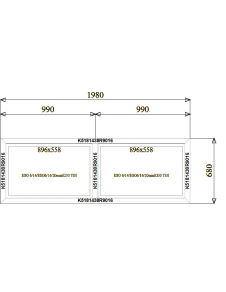 Aluminium Brandschutzfenster 1980 x 680 mm MB-78EI F30 Festverglasung