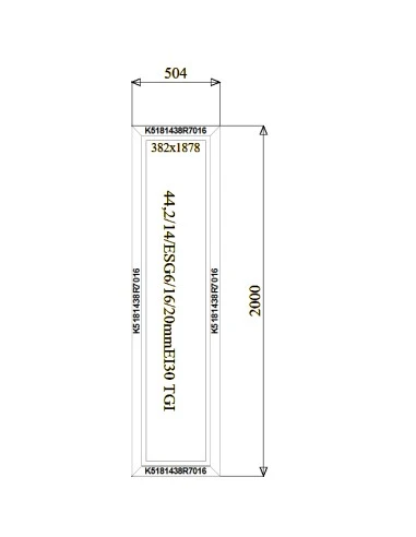 Aluminium Brandschutzfenster 504 x 2000 mm MB-78EI F30 Festverglasung