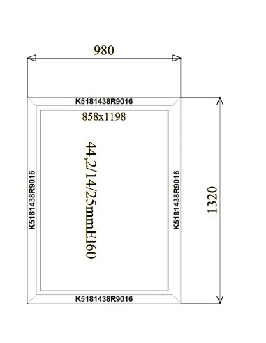 Aluminium Brandschutzfenster 980 x 1320 mm MB-78EI F60 Festverglasung