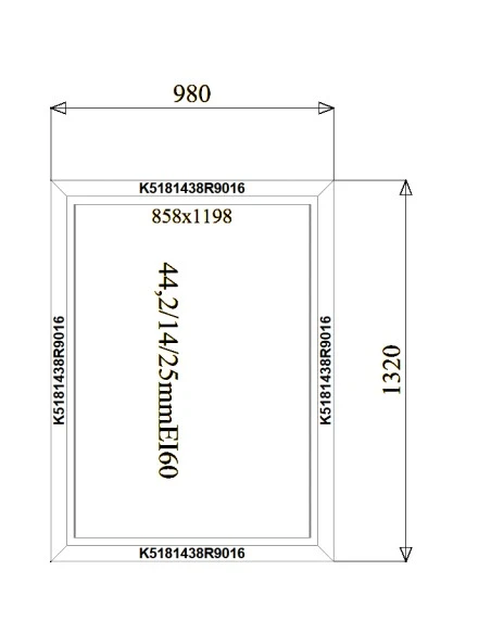 Aluminium Brandschutzfenster 980 x 1320 mm MB-78EI F60 Festverglasung