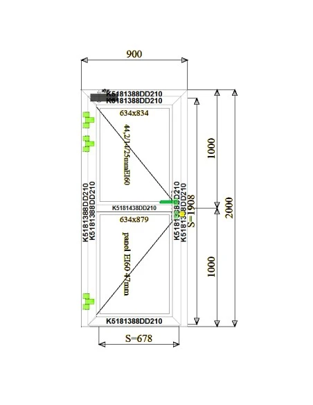 Aluminium Tür Brandschutztür 900 x 2000 mm MB-78EI T60