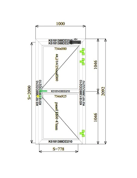 Aluminium Tür Brandschutztür 1000 x 2092 mm MB-78EI T60